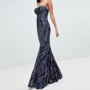 Club London Sequin Baroque Strapless Fishtail Maxi Dress